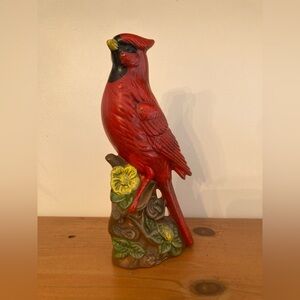 Vtg MCM Ceramic Cardinal Red Bird Figurine Floral Realistic No Chips 7.5in